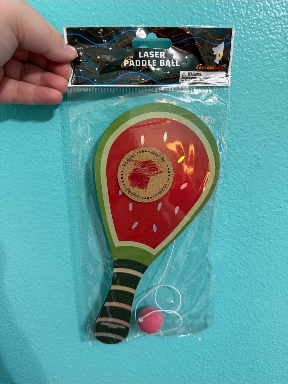 Laser Paddle Ball - Watermelon Print in Red & Green
